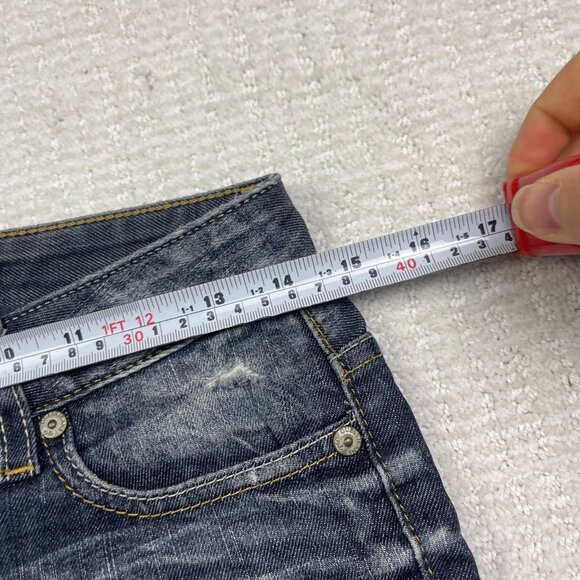 Y2K GUESS Jeans Sz 24 Distressed Low Rise STARLET Skinny Leg Dark Blue - Picture 11 of 15